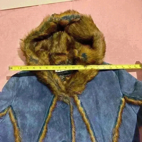 The LOOK Randolph Duke Womens Suede & Faux Fur Blue Fox Jacket Hood Size Large - Picture 9 of 16